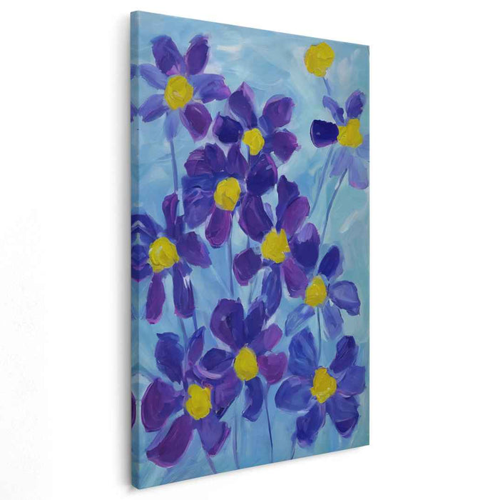 Vibrant Violet Blooms: Expressive Floral Canvas Art