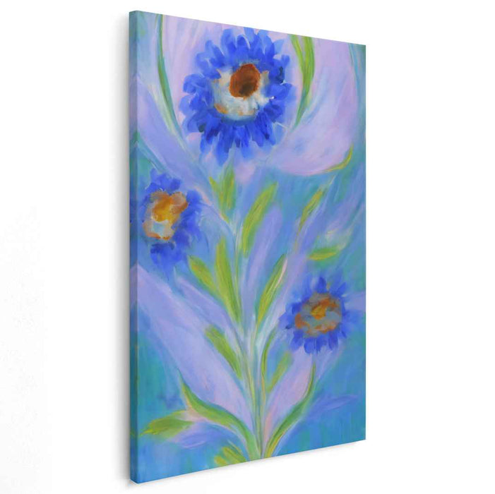 Azure Blossoms: Dreamy Blue Floral Canvas Art Print