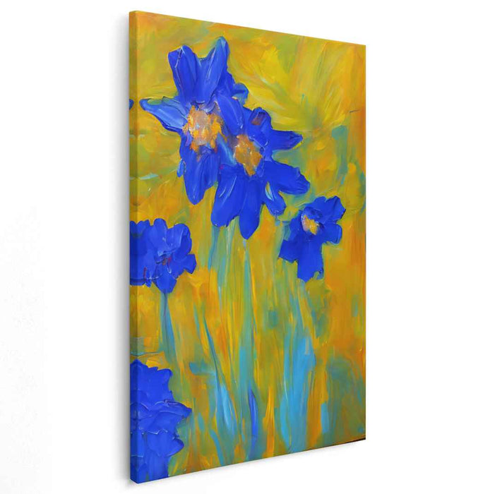 Azure Breeze Illusion: Abstract Blue Floral Canvas Art Print