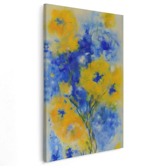 Sunlit Petals Dance Unbound: Vivid Blue and Yellow Floral Expression Canvas Art