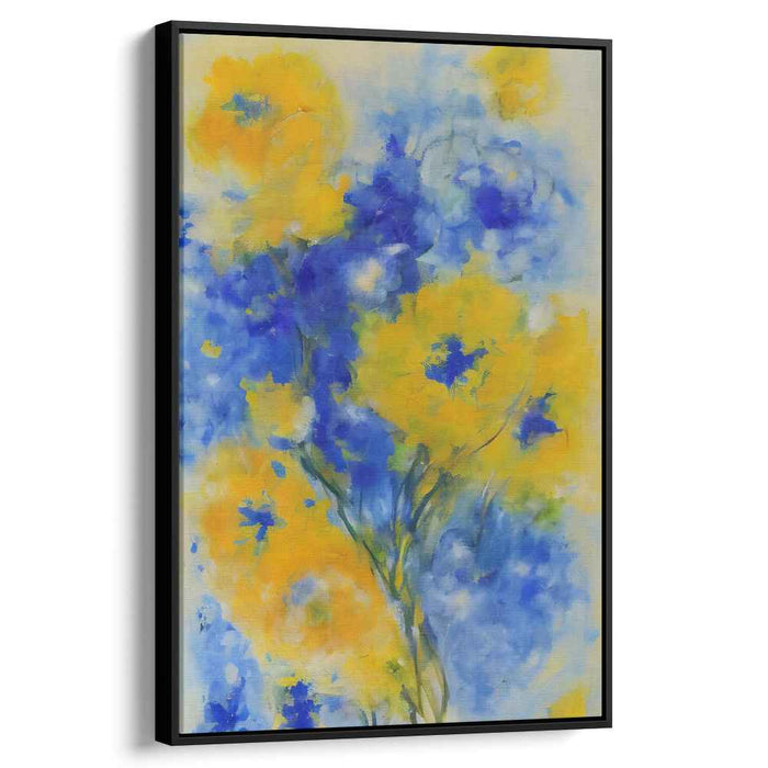 Sunlit Petals Dance Unbound: Vivid Blue and Yellow Floral Expression Canvas Art