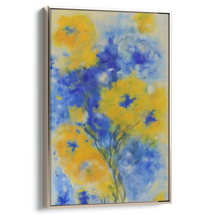 Sunlit Petals Dance Unbound: Vivid Blue and Yellow Floral Expression Canvas Art