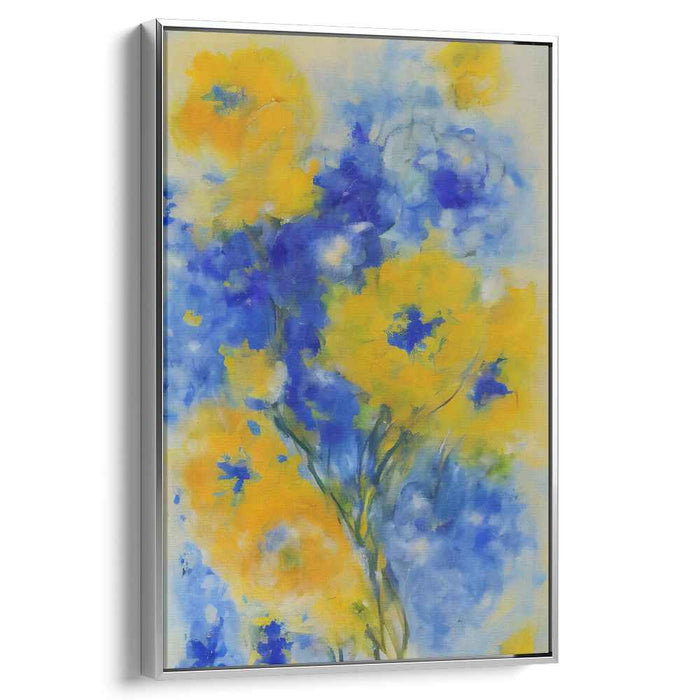 Sunlit Petals Dance Unbound: Vivid Blue and Yellow Floral Expression Canvas Art