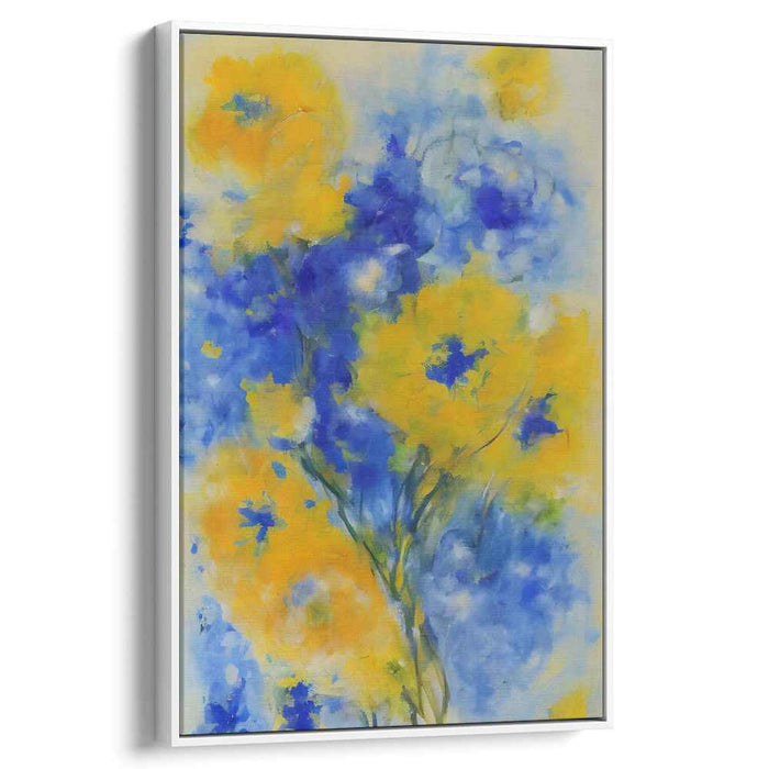 Sunlit Petals Dance Unbound: Vivid Blue and Yellow Floral Expression Canvas Art