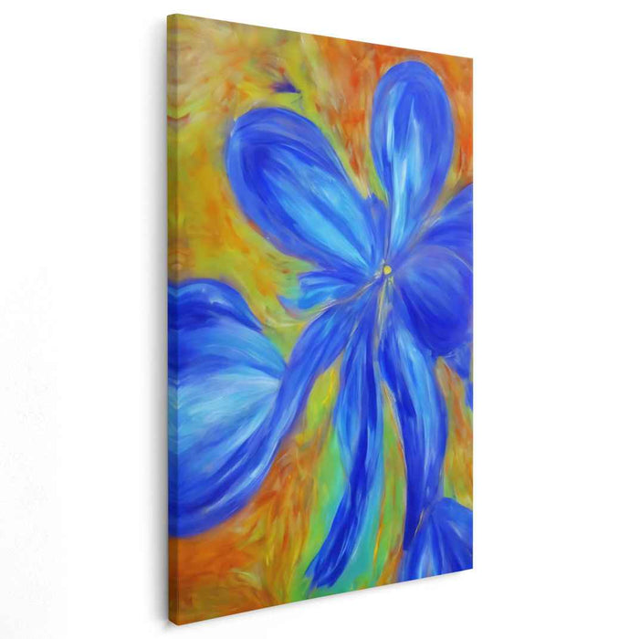 Floral Inferno: Abstract Blue Flower on Fiery Canvas