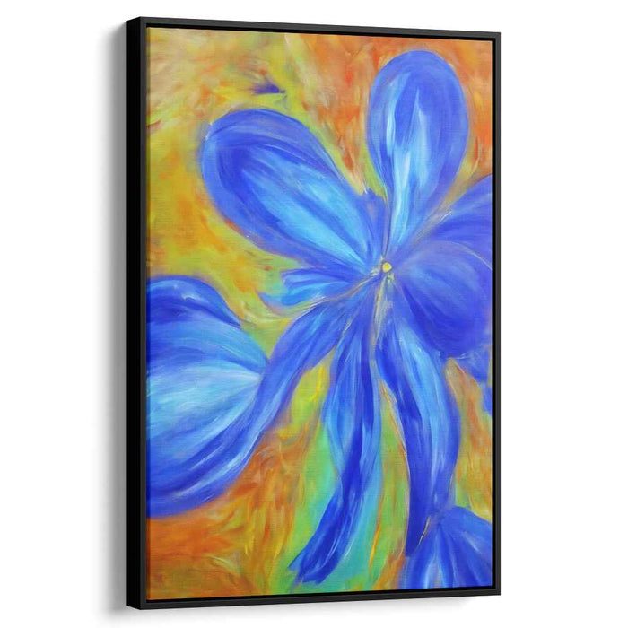 Floral Inferno: Abstract Blue Flower on Fiery Canvas
