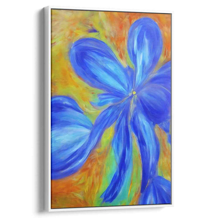 Floral Inferno: Abstract Blue Flower on Fiery Canvas