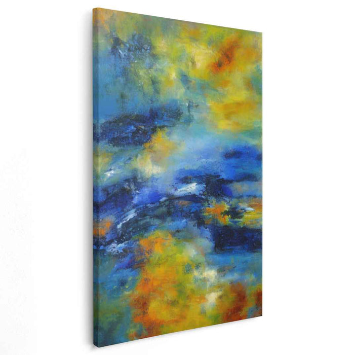 Ethereal Sunlit Horizon: Abstract Expressionist Serene Blue and Vibrant Yellow Canvas Art