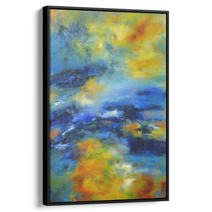 Ethereal Sunlit Horizon: Abstract Expressionist Serene Blue and Vibrant Yellow Canvas Art