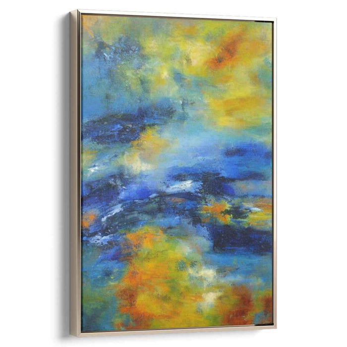 Ethereal Sunlit Horizon: Abstract Expressionist Serene Blue and Vibrant Yellow Canvas Art