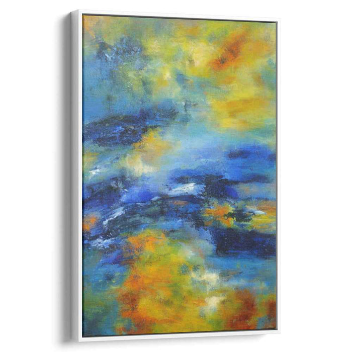 Ethereal Sunlit Horizon: Abstract Expressionist Serene Blue and Vibrant Yellow Canvas Art