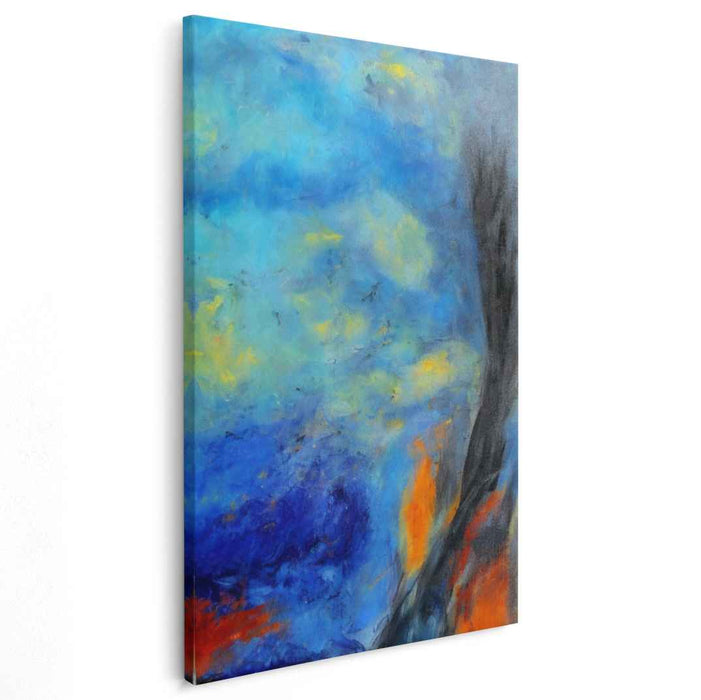 Sublime Union: Abstract Expressionist Blue and Yellow Canvas Art Print