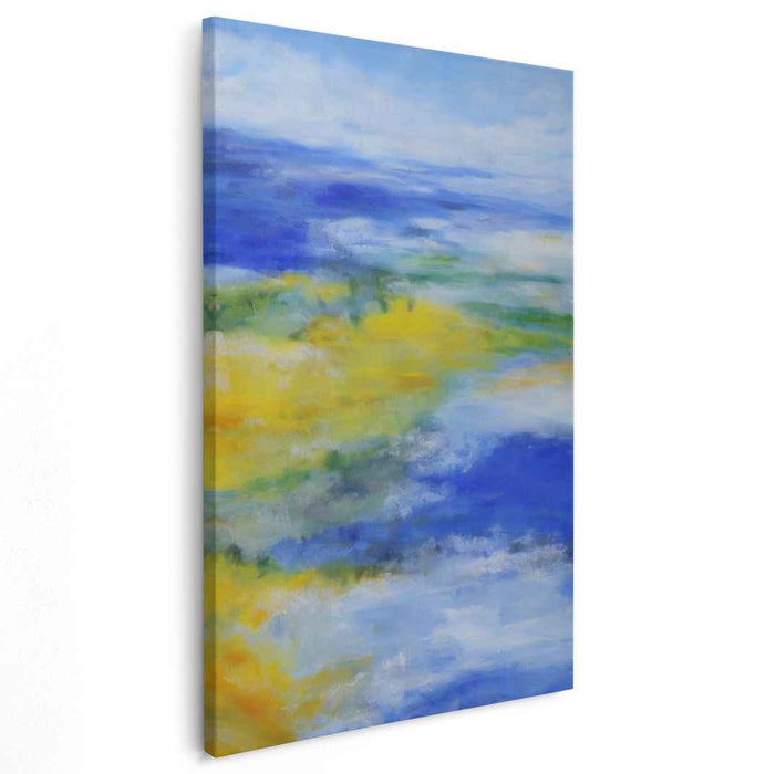 Azure Dreams Abound: Abstract Expressionist Landscape in Blue and Yellow