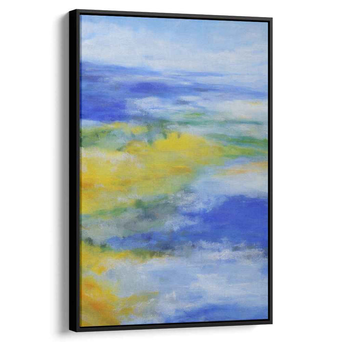 Azure Dreams Abound: Abstract Expressionist Landscape in Blue and Yellow