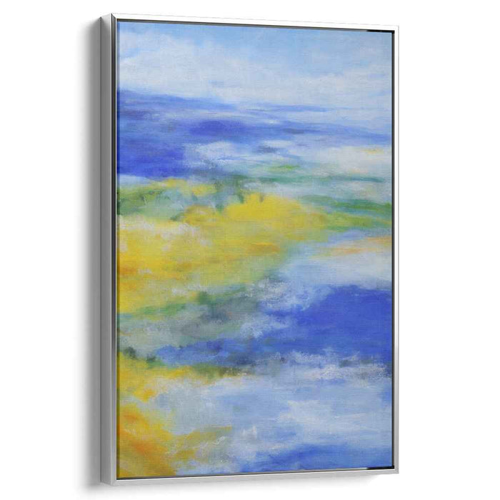 Azure Dreams Abound: Abstract Expressionist Landscape in Blue and Yellow