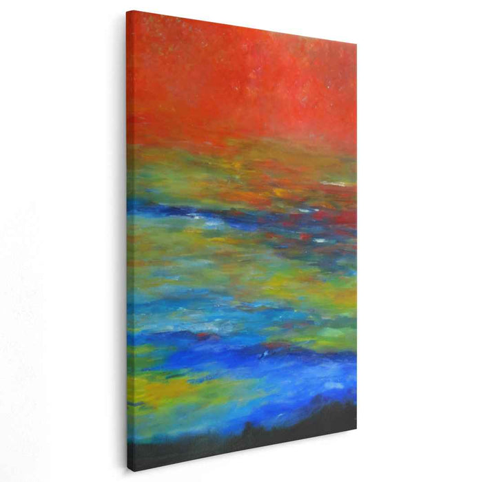 Sunset Ripples: Abstract Impressionist Sunset Over Water Canvas Art Print