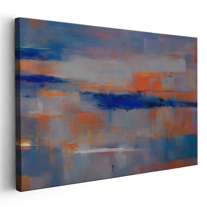 Inkwell Serenade: Abstract Expressionist Blue and Orange Canvas Art Print
