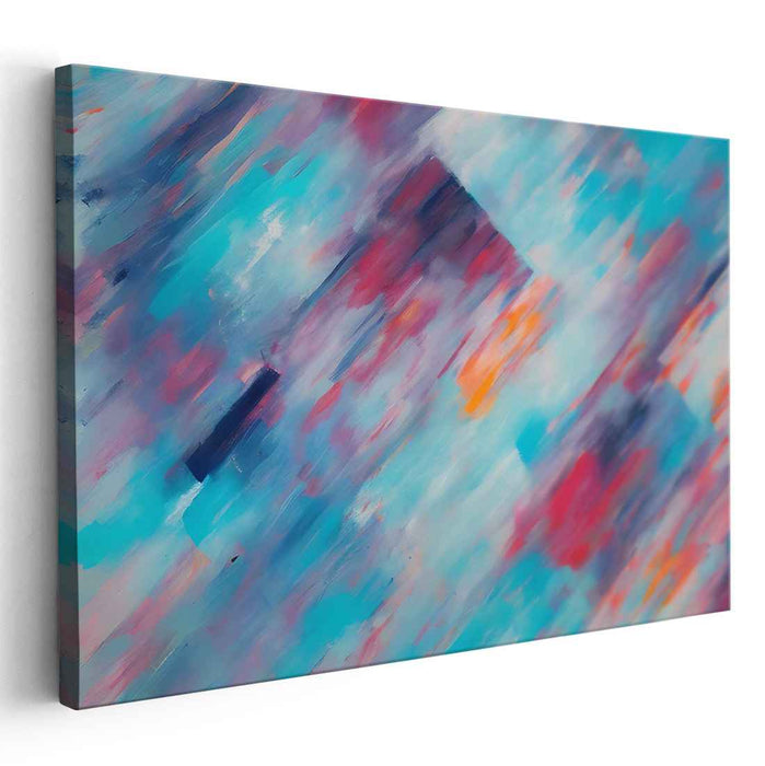 Turquoise Fusion: Abstract Turquoise and Crimson Canvas Art Print