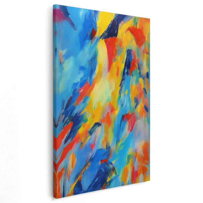 Primal Energy Dance: Abstract Expressionist Blue and Fiery Hues Canvas Art