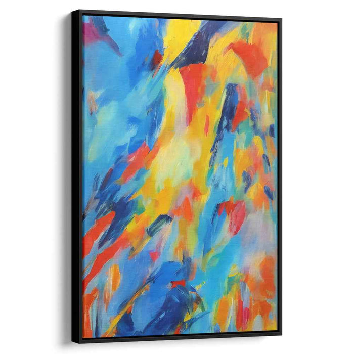 Primal Energy Dance: Abstract Expressionist Blue and Fiery Hues Canvas Art