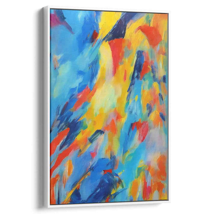 Primal Energy Dance: Abstract Expressionist Blue and Fiery Hues Canvas Art