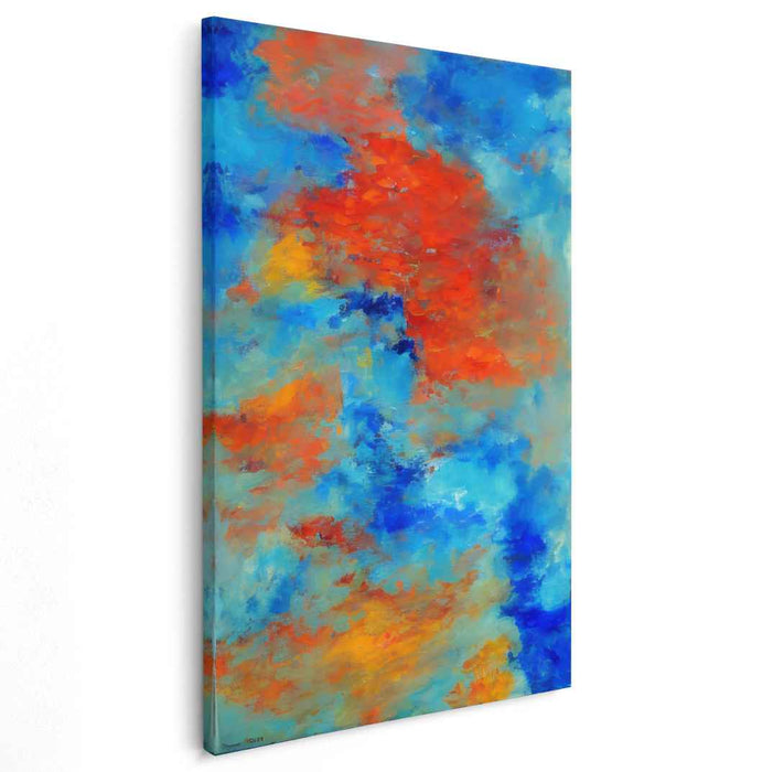 Whispers of Azure Flames: Abstract Symphony in Blue and Orange Canvas Art Print