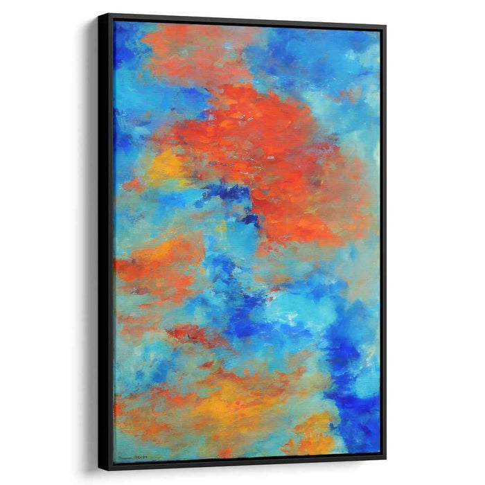Whispers of Azure Flames: Abstract Symphony in Blue and Orange Canvas Art Print