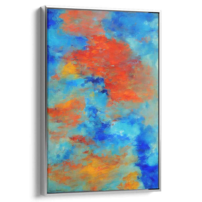Whispers of Azure Flames: Abstract Symphony in Blue and Orange Canvas Art Print
