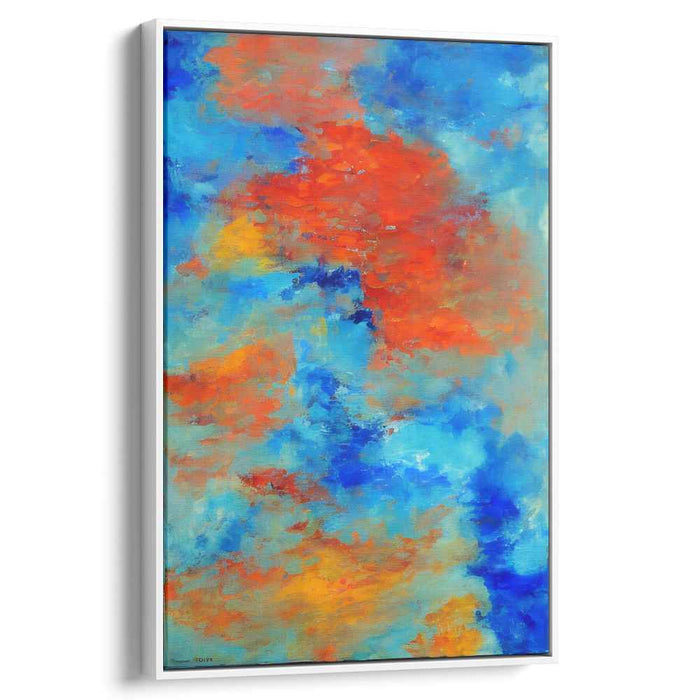 Whispers of Azure Flames: Abstract Symphony in Blue and Orange Canvas Art Print