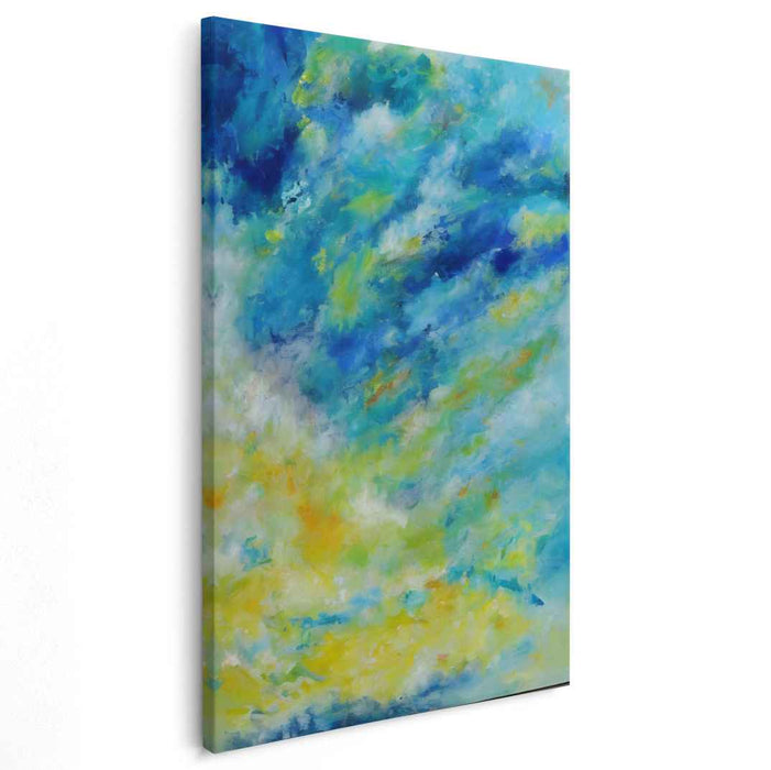 Chromatic Dance in Hues: Abstract Expressionist Blue and Yellow Canvas Art Print