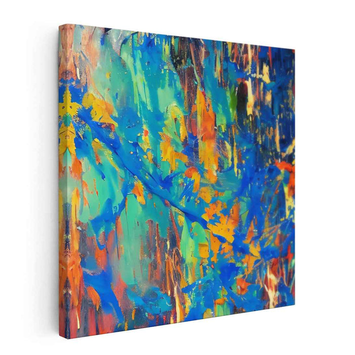 Vivid Horizon Fusion: Abstract Expressionist Canvas Art Bursting with Blue and Orange