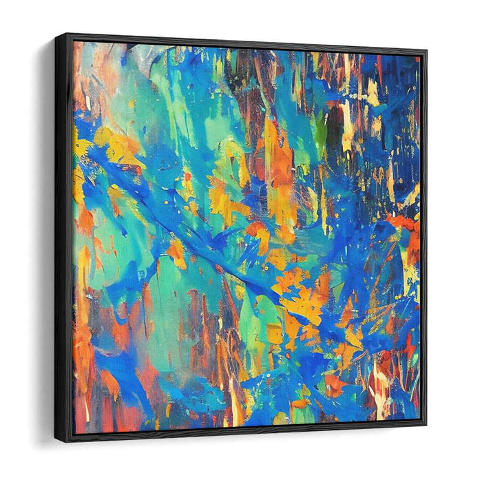 Vivid Horizon Fusion: Abstract Expressionist Canvas Art Bursting with Blue and Orange