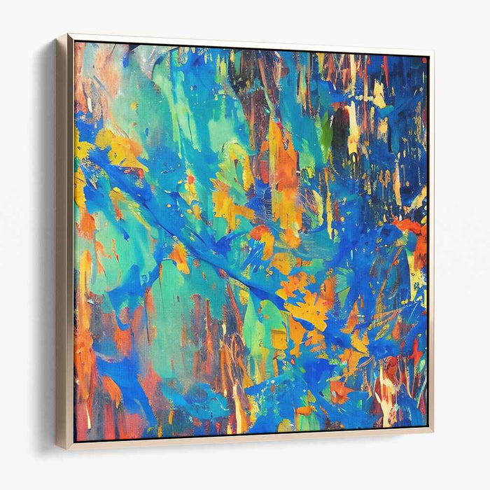 Vivid Horizon Fusion: Abstract Expressionist Canvas Art Bursting with Blue and Orange