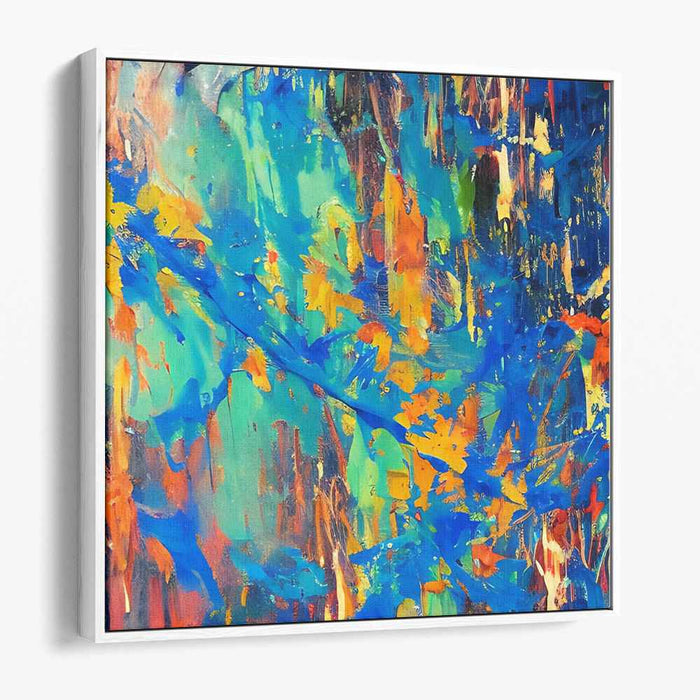 Vivid Horizon Fusion: Abstract Expressionist Canvas Art Bursting with Blue and Orange