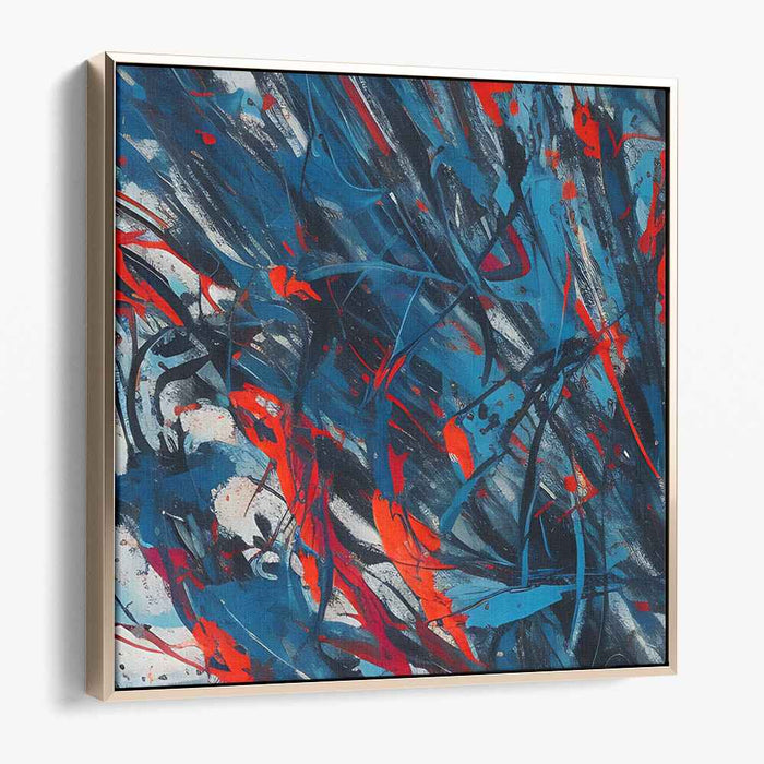 Chaos Melodies Dance Together: Abstract Expressionist Blue and Red Canvas Art Print