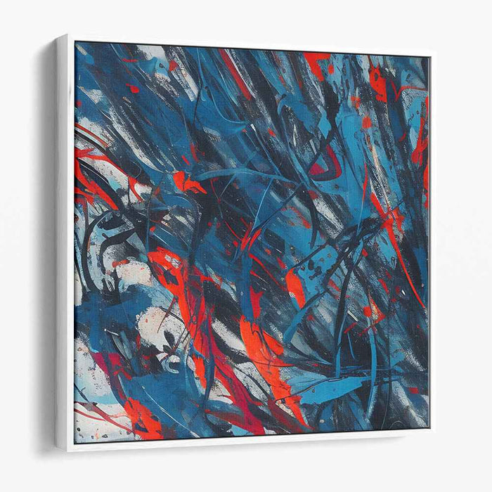 Chaos Melodies Dance Together: Abstract Expressionist Blue and Red Canvas Art Print