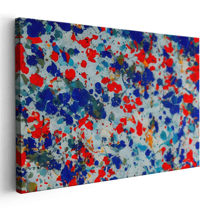 Splattered Harmony: A Symphony in Blue and Red - Abstract Expressionist Canvas Art