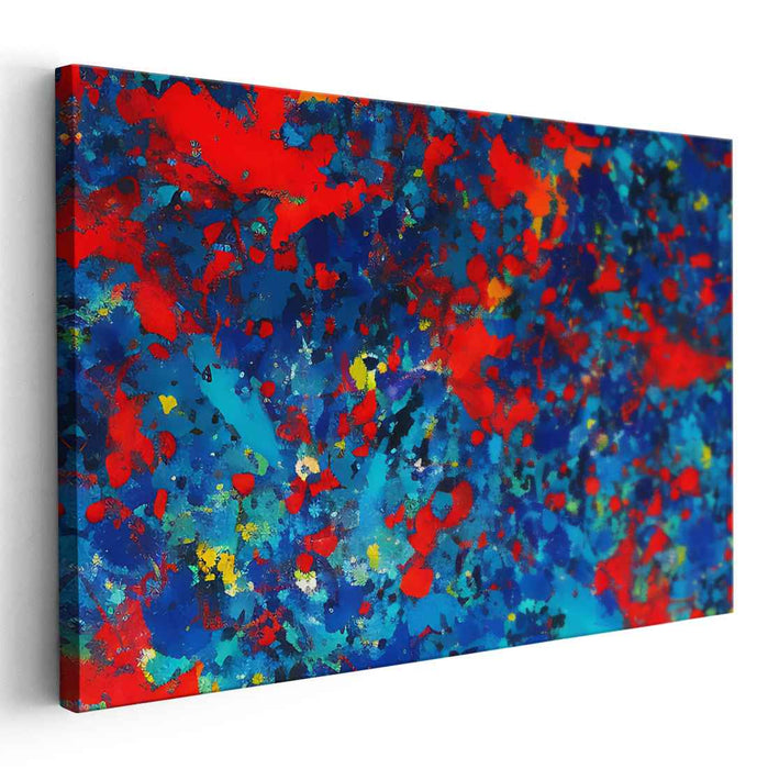 Whispers of Vermilion Abyss: Abstract Expressionist Blue and Red Canvas Art Print
