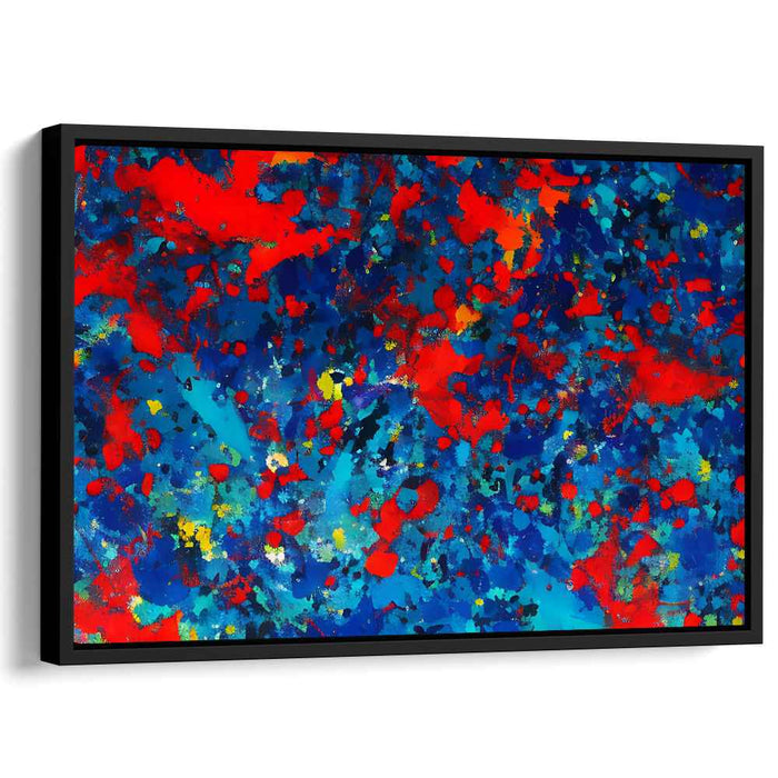 Whispers of Vermilion Abyss: Abstract Expressionist Blue and Red Canvas Art Print