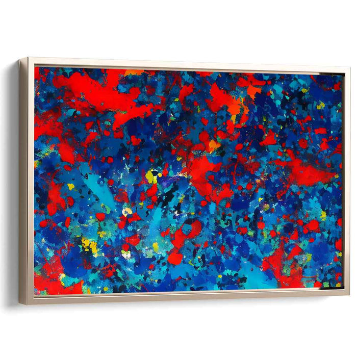 Whispers of Vermilion Abyss: Abstract Expressionist Blue and Red Canvas Art Print