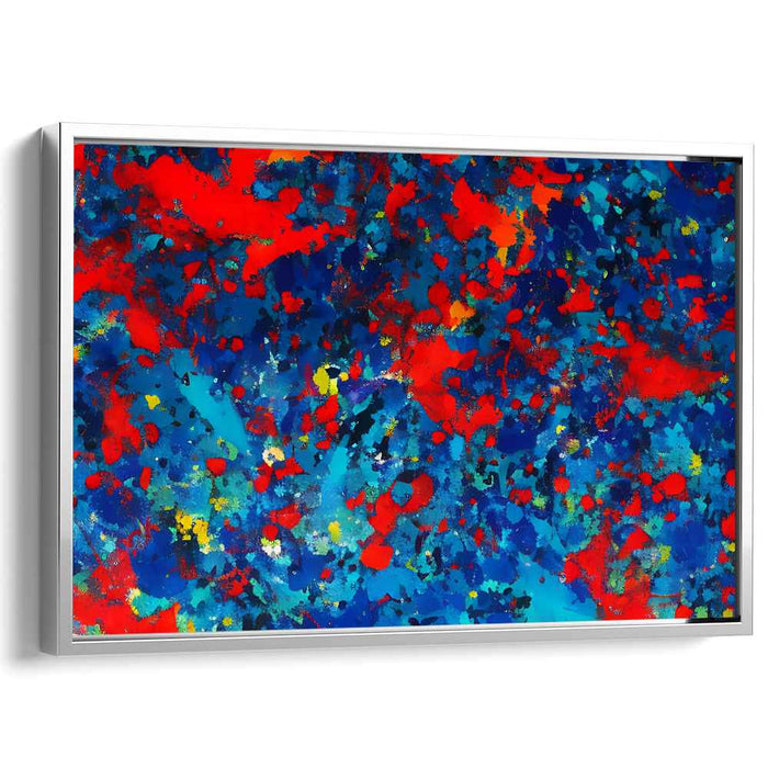 Whispers of Vermilion Abyss: Abstract Expressionist Blue and Red Canvas Art Print