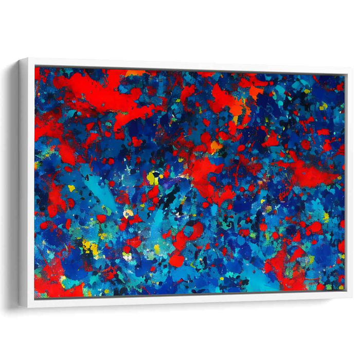 Whispers of Vermilion Abyss: Abstract Expressionist Blue and Red Canvas Art Print