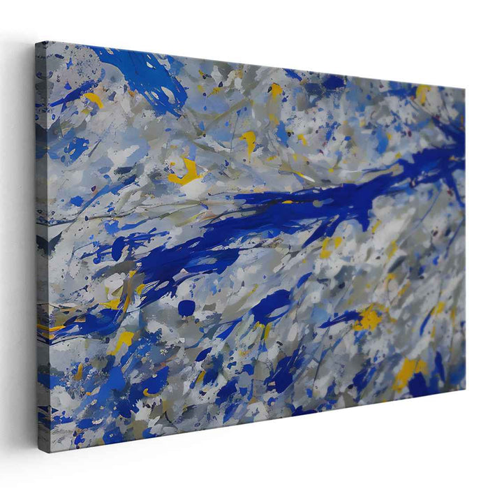 Abstracted Melodies: Abstract Expressionist Blue and Yellow Canvas Art Print