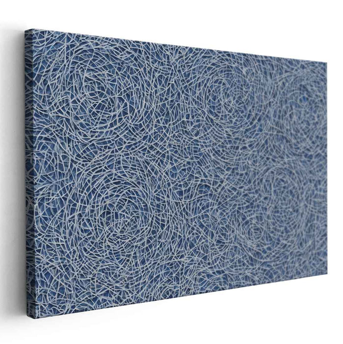 Hypnotic Whorls: Abstract Blue and White Line Art Canvas Print