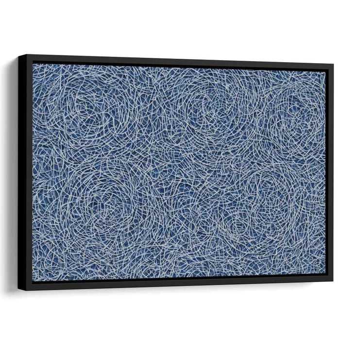 Hypnotic Whorls: Abstract Blue and White Line Art Canvas Print