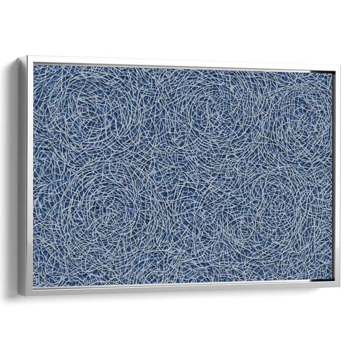 Hypnotic Whorls: Abstract Blue and White Line Art Canvas Print