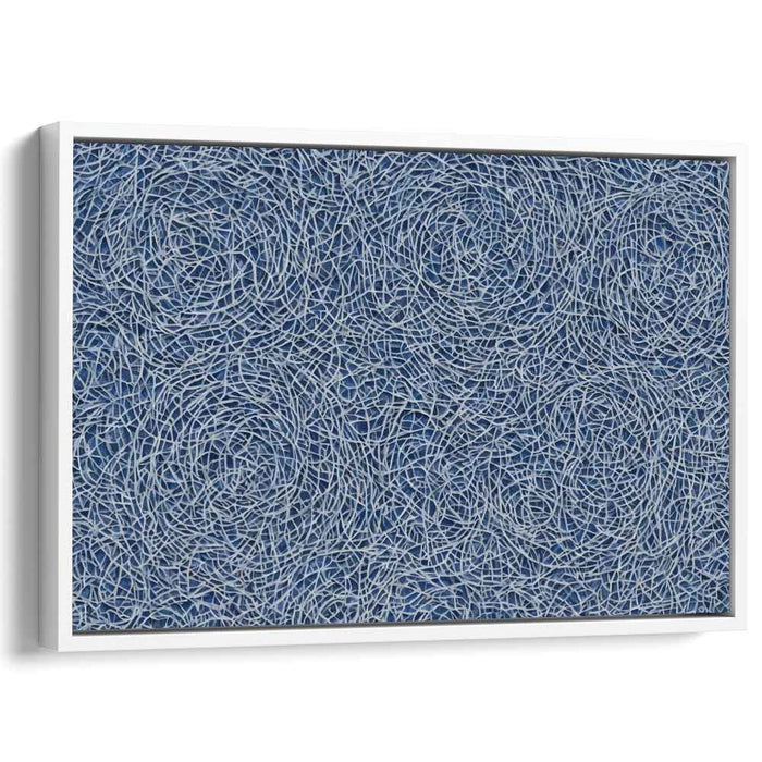 Hypnotic Whorls: Abstract Blue and White Line Art Canvas Print