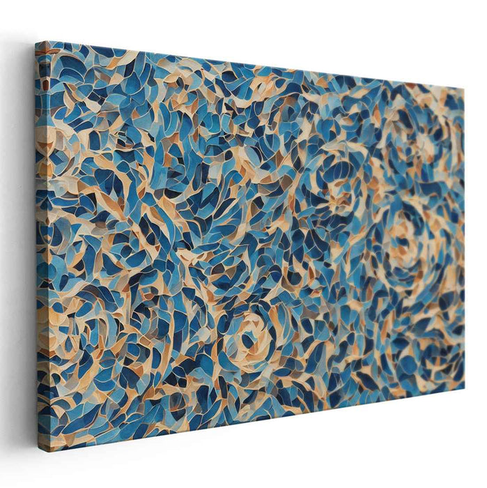 Azure Puzzle Pieces: Abstract Blue and Beige Mosaic Canvas Art Print