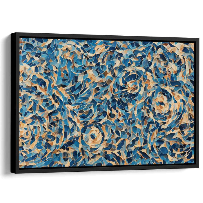 Azure Puzzle Pieces: Abstract Blue and Beige Mosaic Canvas Art Print