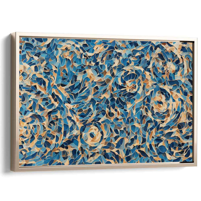 Azure Puzzle Pieces: Abstract Blue and Beige Mosaic Canvas Art Print